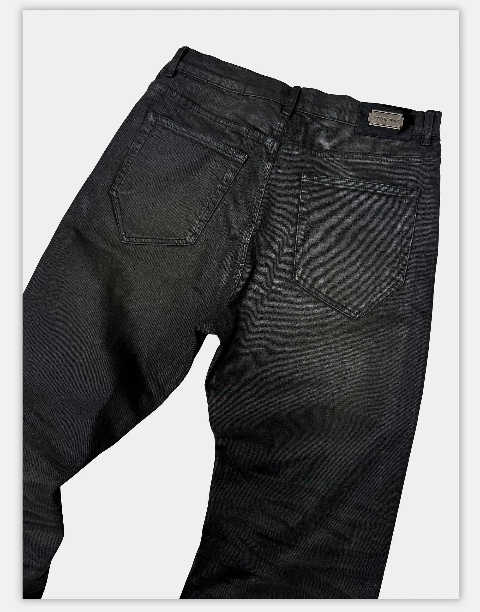 Washed Waxed Snakeskin Flared Jeans