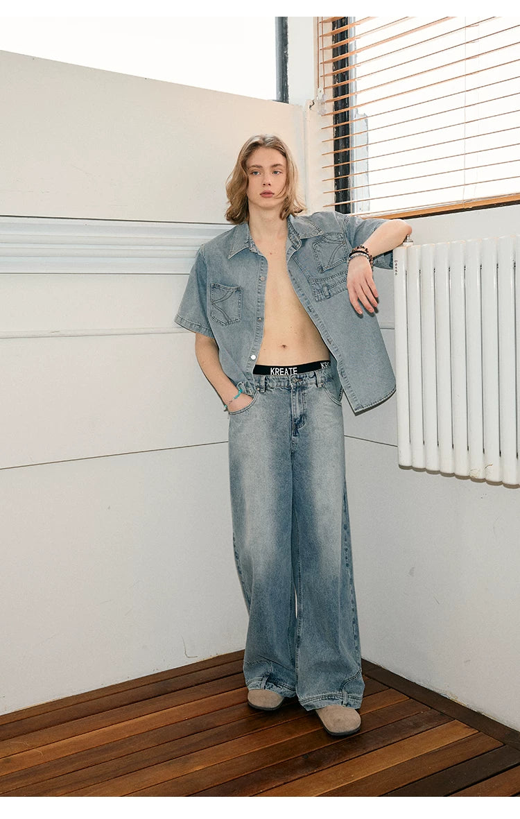 Deconstructed Short-Sleeve Denim Shirt