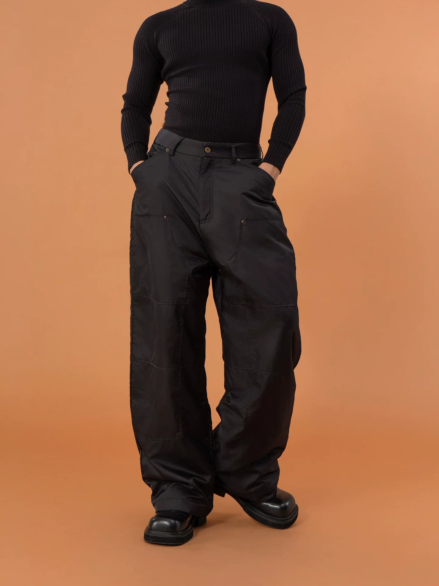 Men's Black Windproof Warm Cargo Pants