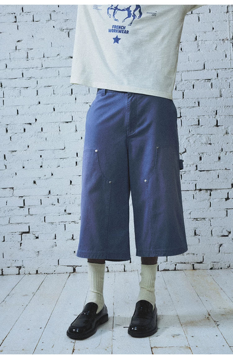 Washed Indigo Cargo Cropped Pants