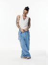 White Cropped V-neck Tencel Vest Unisex