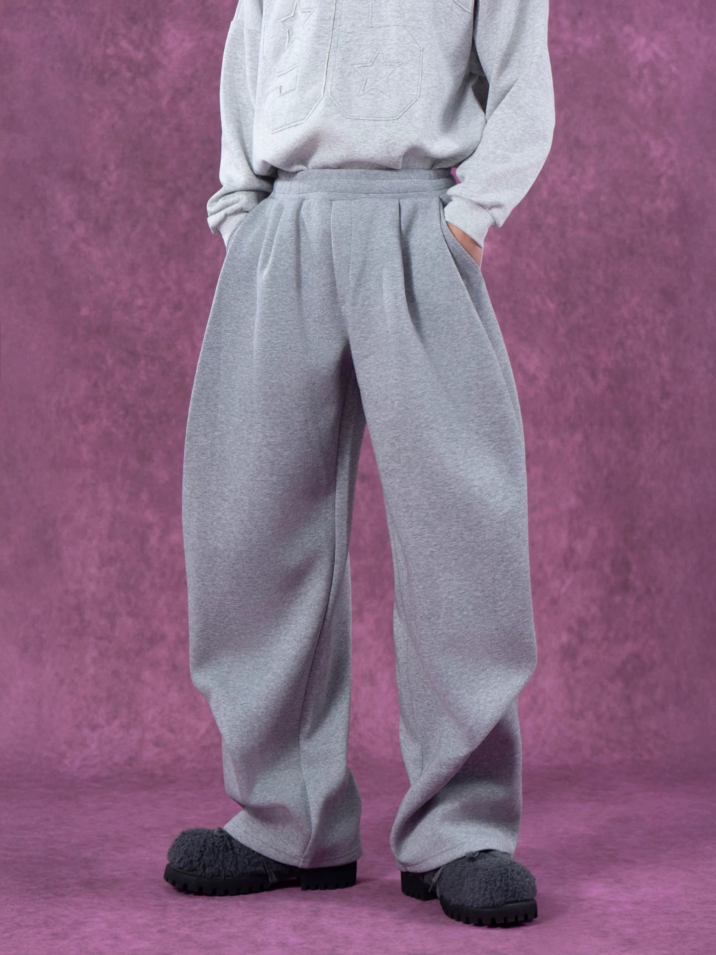 Gray Black Elastic Waist Sweatpants