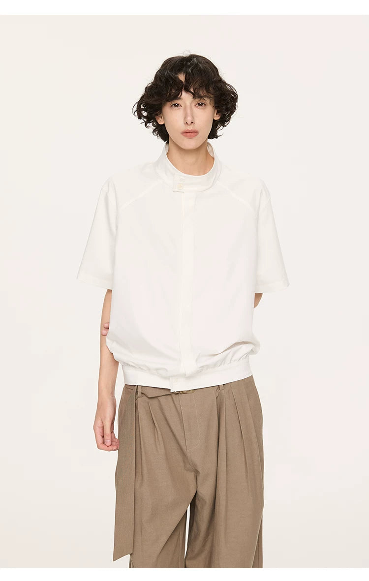 White Short Sleeve Harrington Houndstooth Shirt