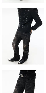Distressed Washed Slim Curved Jeans