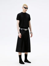 Metal Studded Pleated Wide Leg Shorts