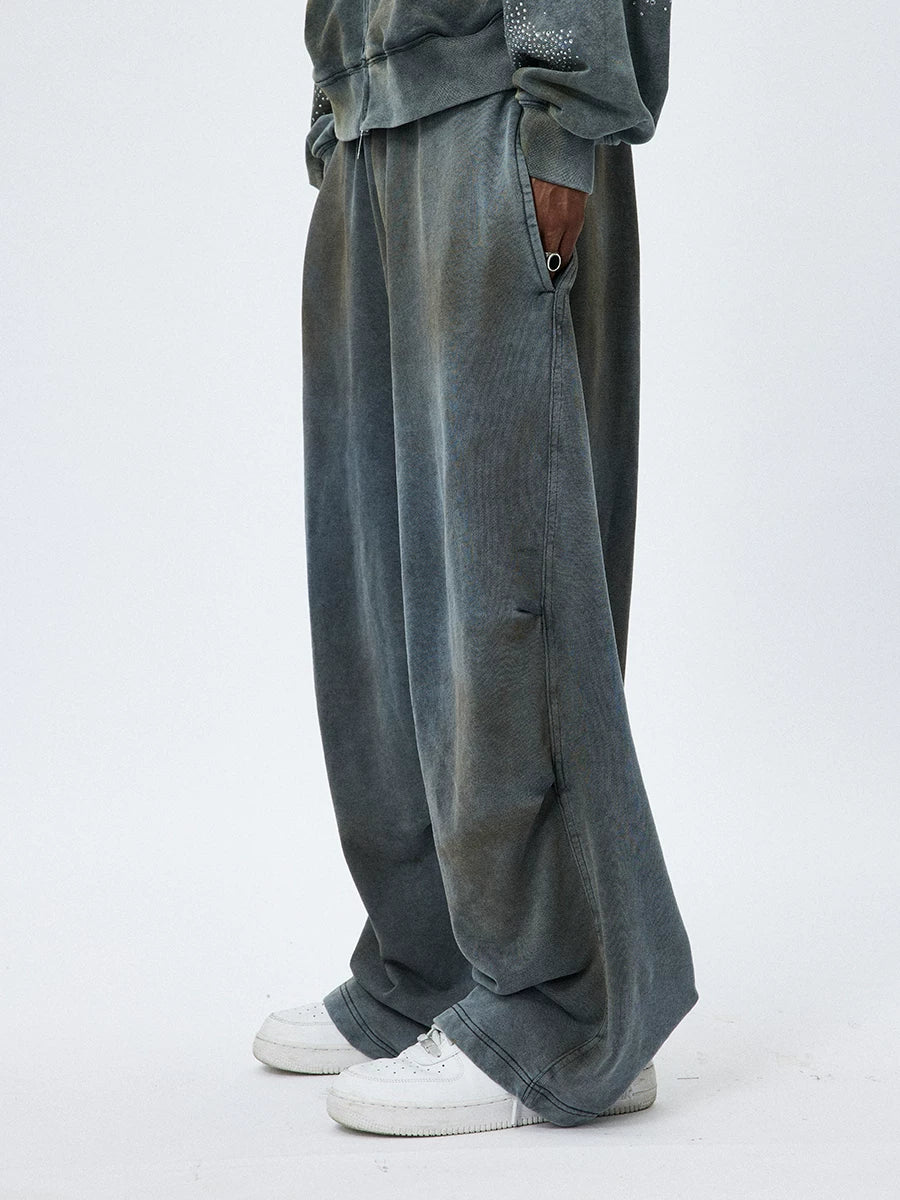 Vintage Washed Drawstring Wide Leg Sweatpants