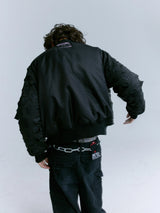 Cropped Black Distressed Puffer Bomber Jacket