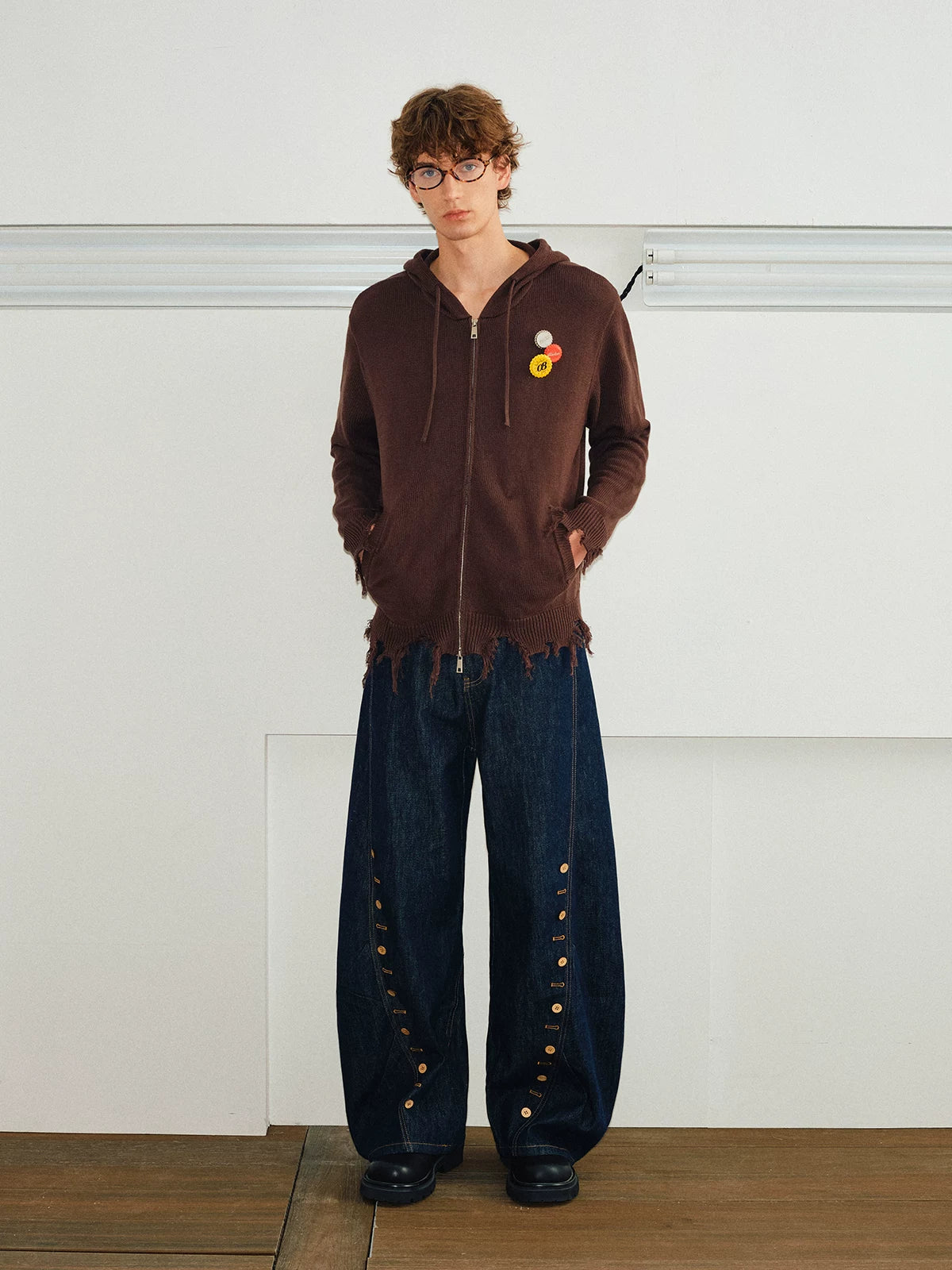 Men's Curved Wide Leg Denim Pants