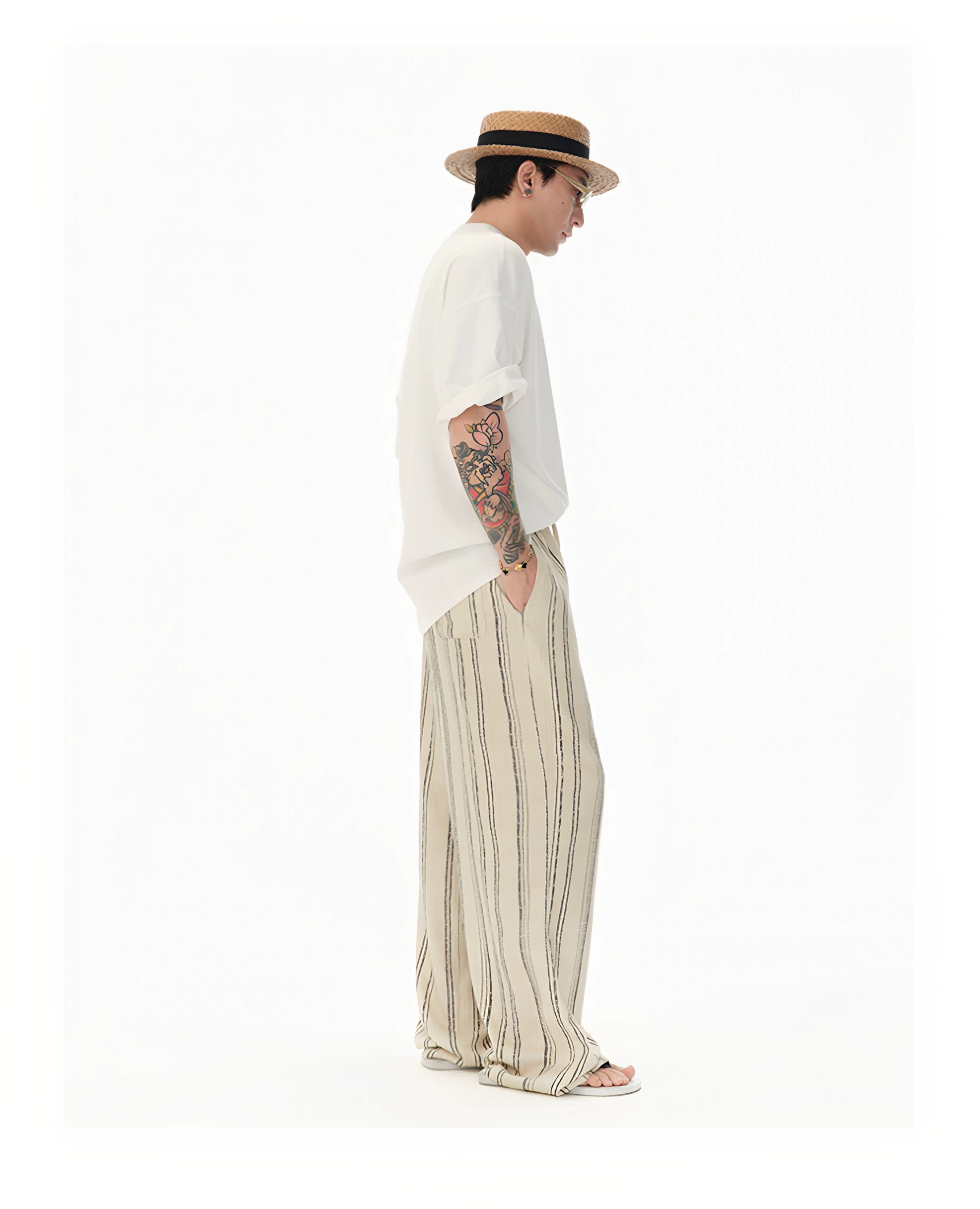 Distressed Vintage Striped Vest Pants Set