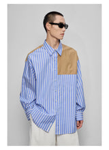 Color-block Striped Cotton Pocket Shirt