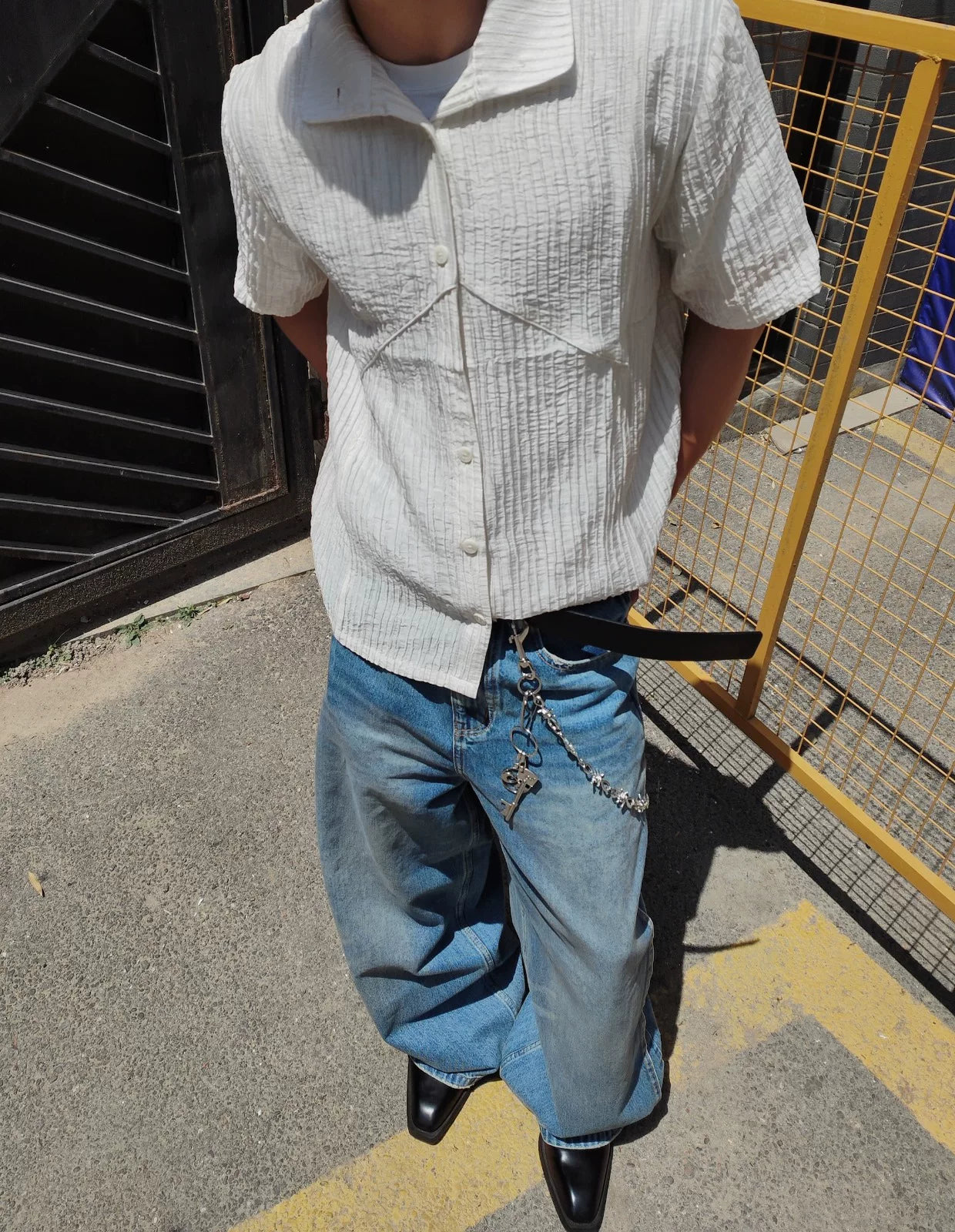 Wide Leg Cuffed Washed Jeans