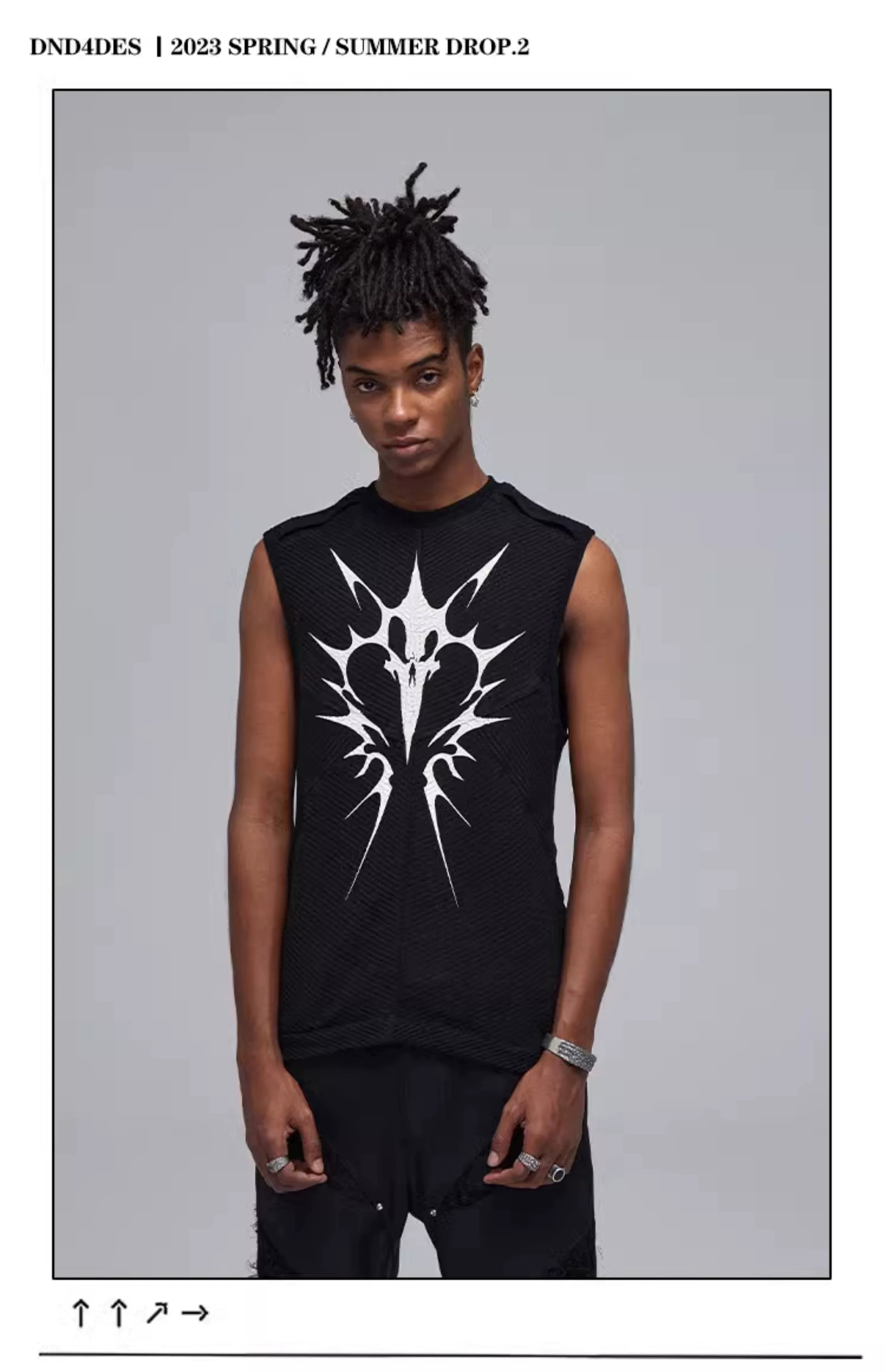 Stretchy Black Printed Ribbed Tank Top