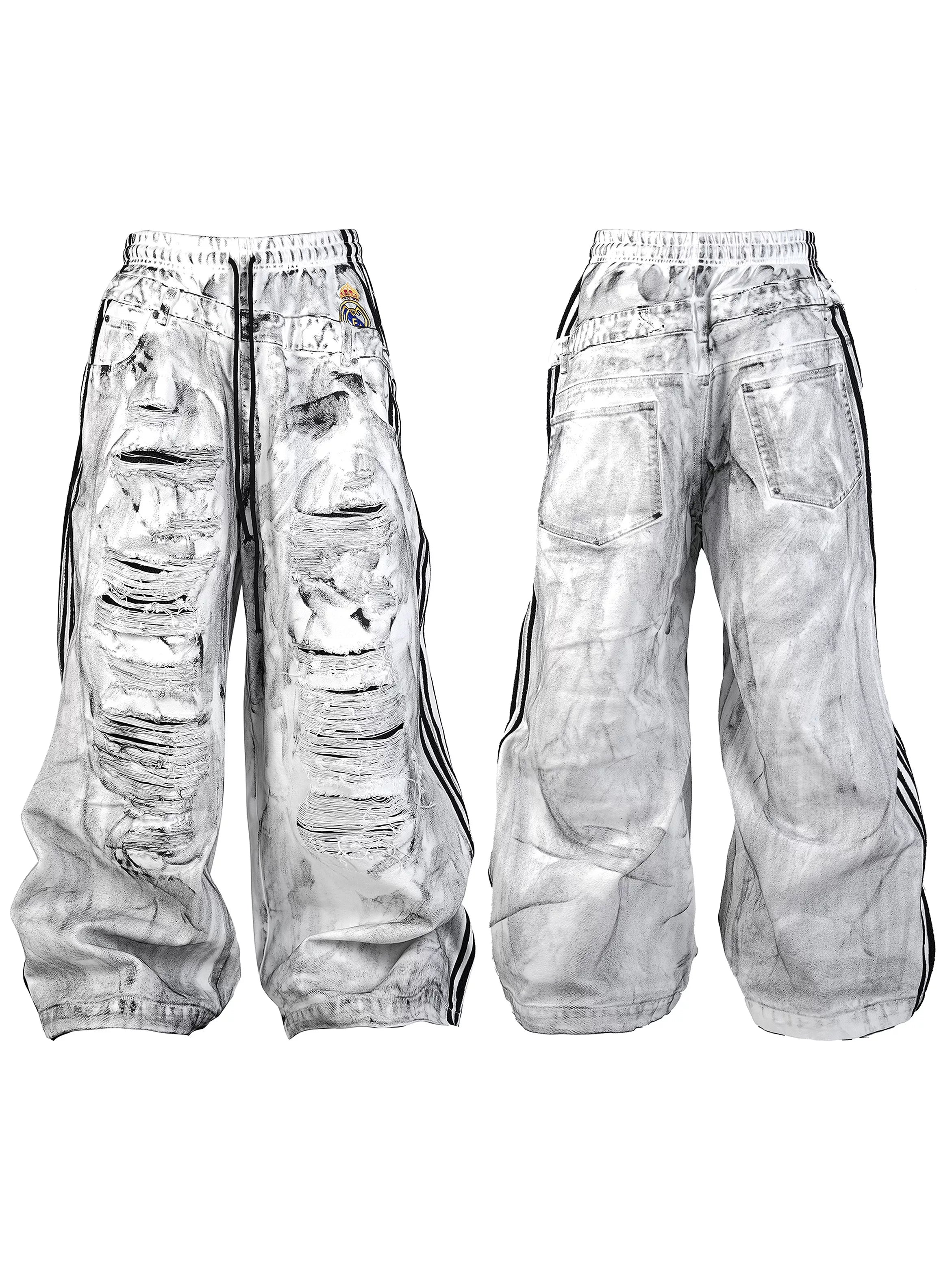 Wide Leg Two-In-One White Canvas Pants