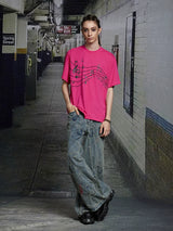 Vintage Pink Cotton Rhinestone Note Tee