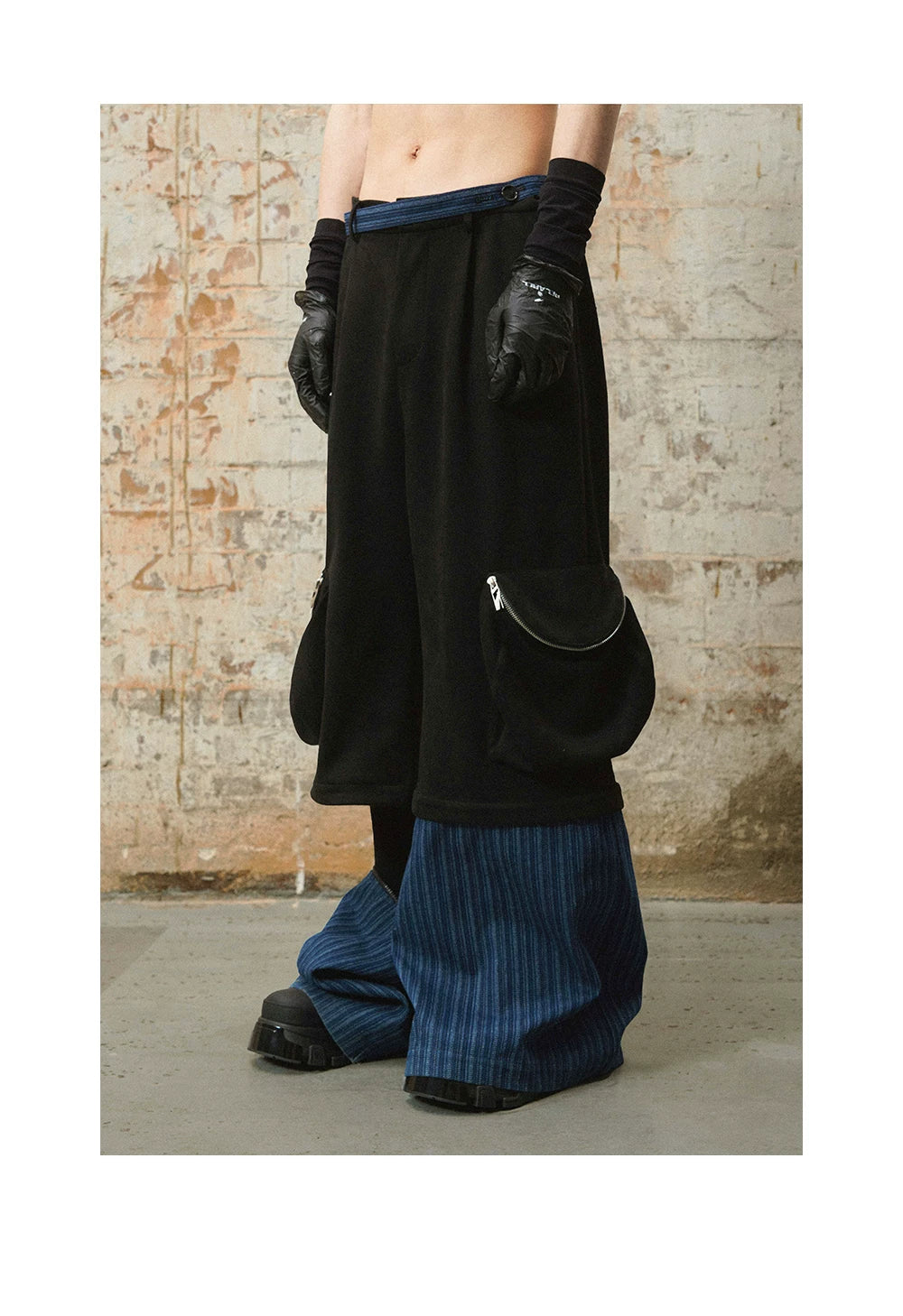 Detachable Suede Denim Patchwork Cargo Pants