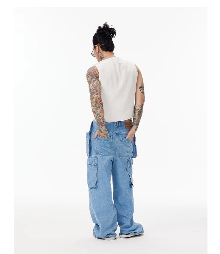 White Cropped V-neck Tencel Vest Unisex