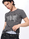 Slim Fit Letter Print Striped Tees
