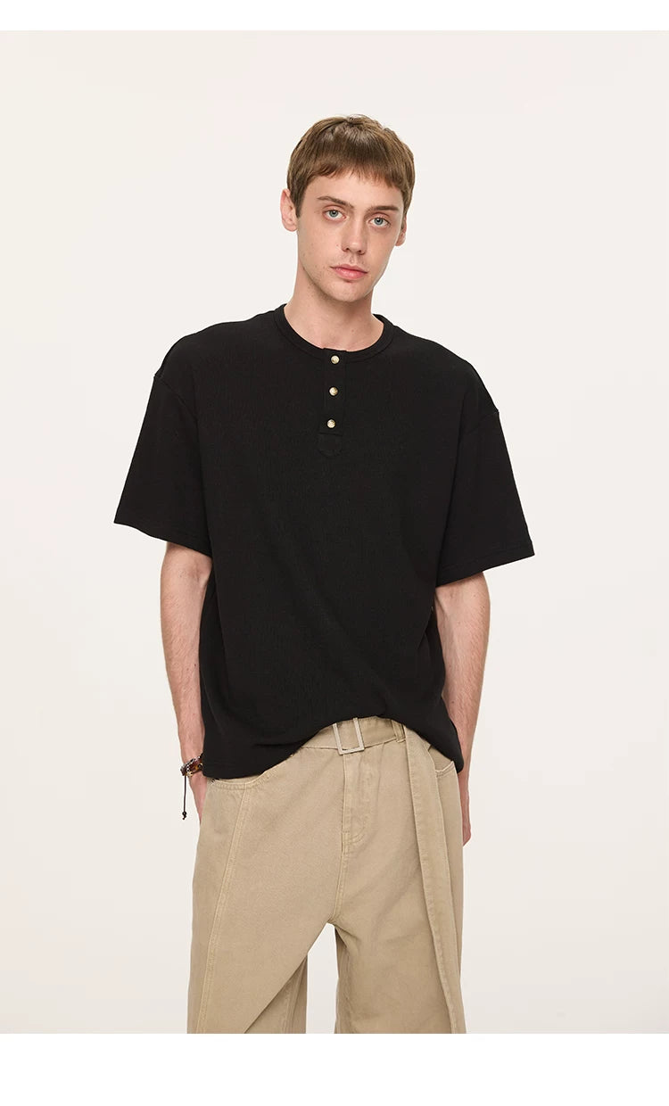 Couple Amber Waffle Boxy Henley Tees