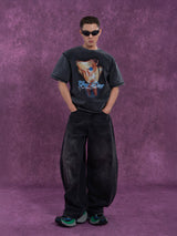Men's Faded Black Curved Wide Jeans