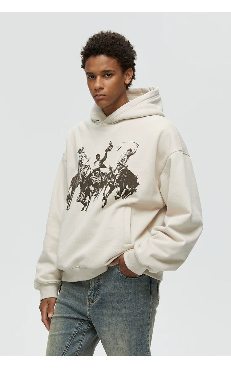 Vintage Print Men's Thick Hoodies