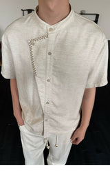 Contrast False Placket Short Sleeve Shirt