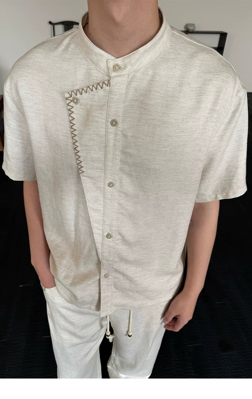 Contrast False Placket Short Sleeve Shirt