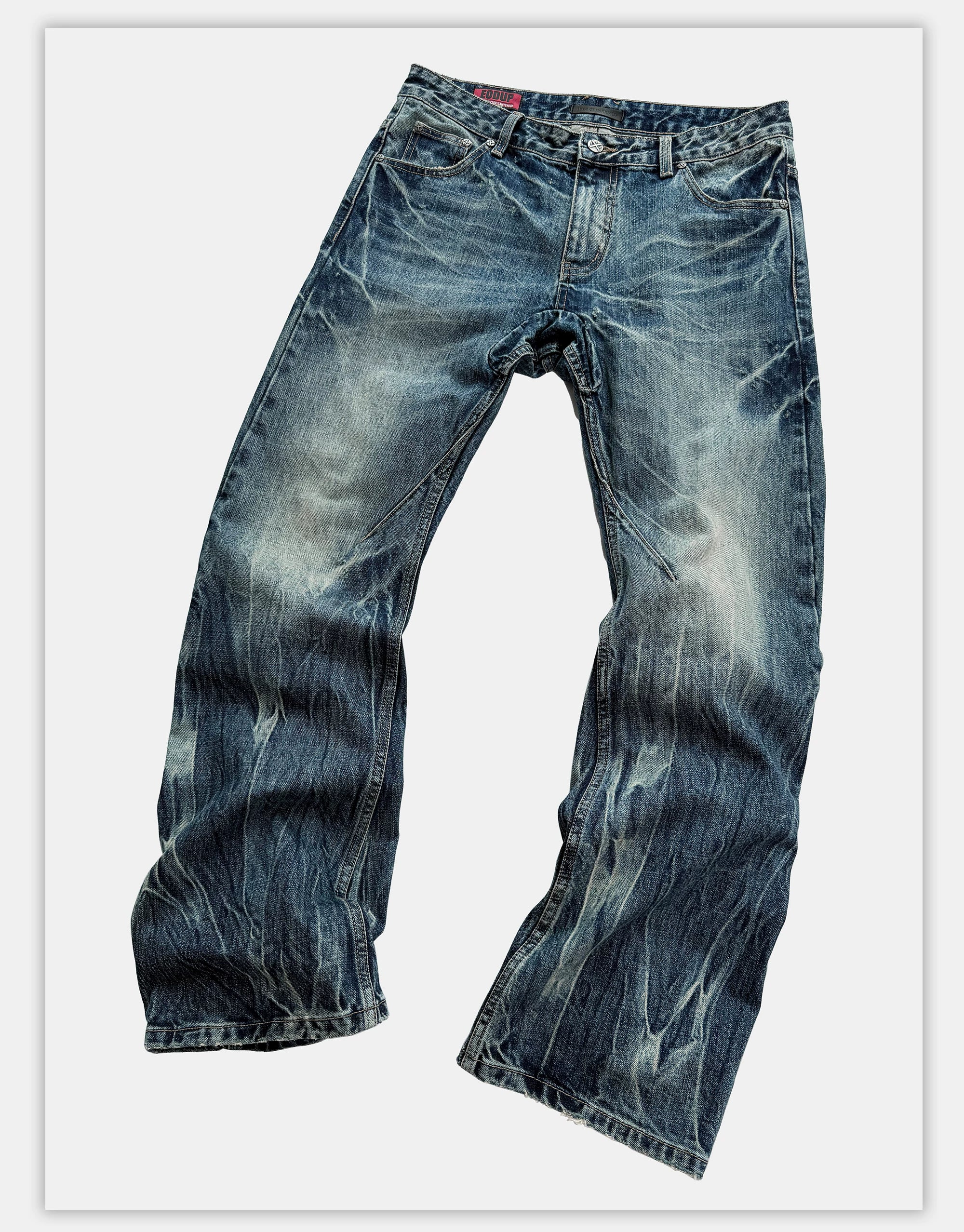 Vintage Washed Blue Printed Curved Jeans