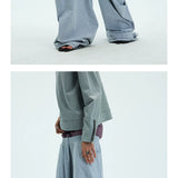 Two-tone Asymmetrical Pleated Baggy Sweatpants