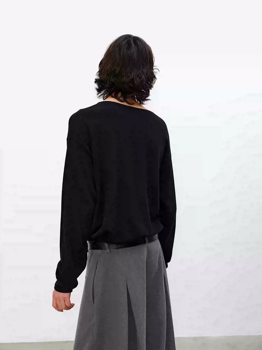 Drop Shoulder Dog Jacquard Cotton Sweater