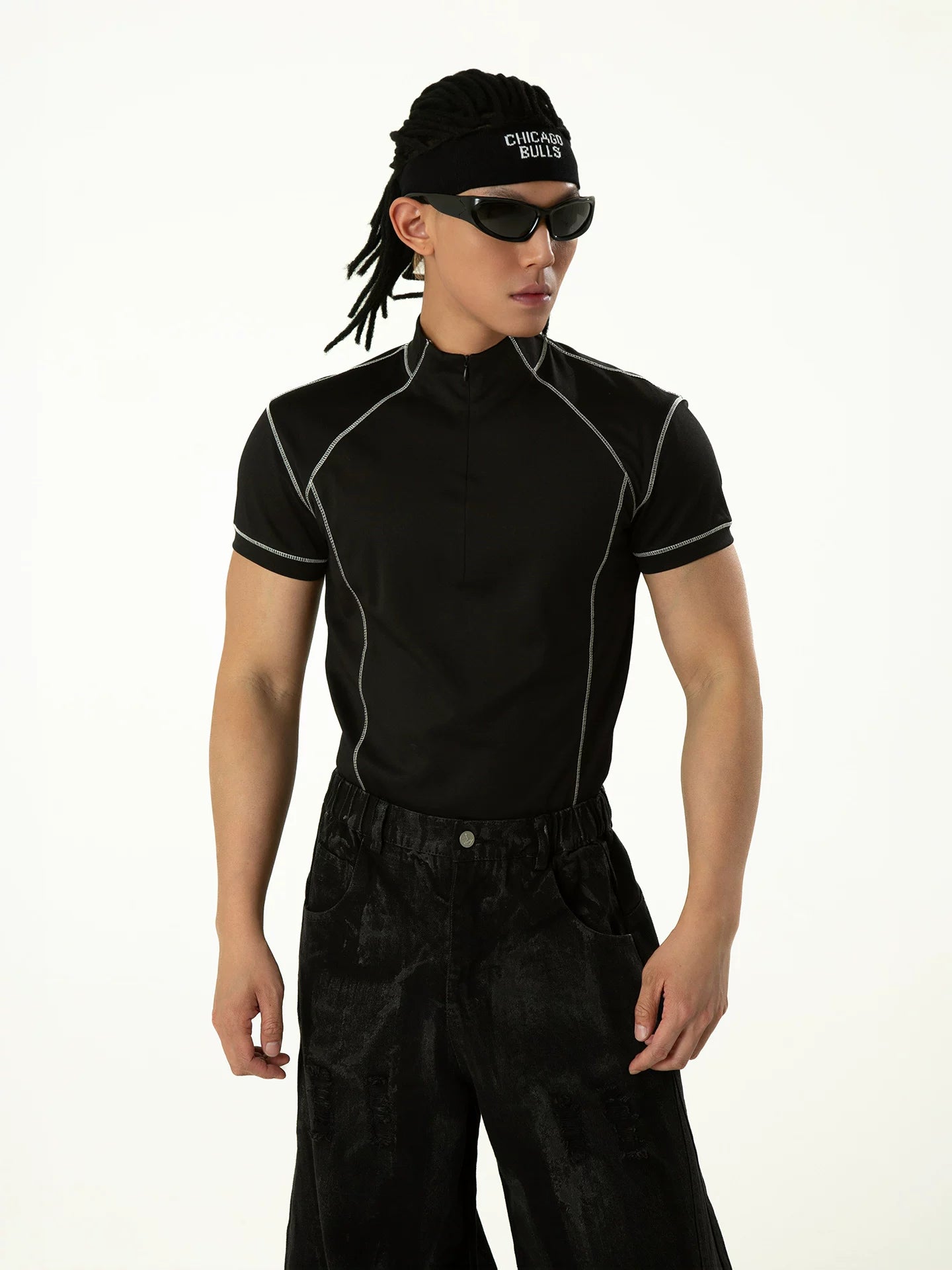 Black Short Sleeve Half-zip Men's Tee