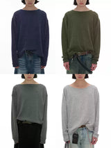 Ribbed Boat Neck Long Sleeve Tops