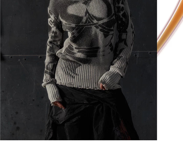 Distressed Knight Armor Print Sweater