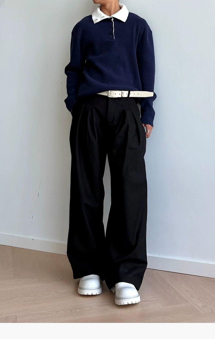 Brushed Velvet Pleated Loose Straight Pants