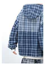 Gradient-Washed Plaid Stud Print Denim Hoodie