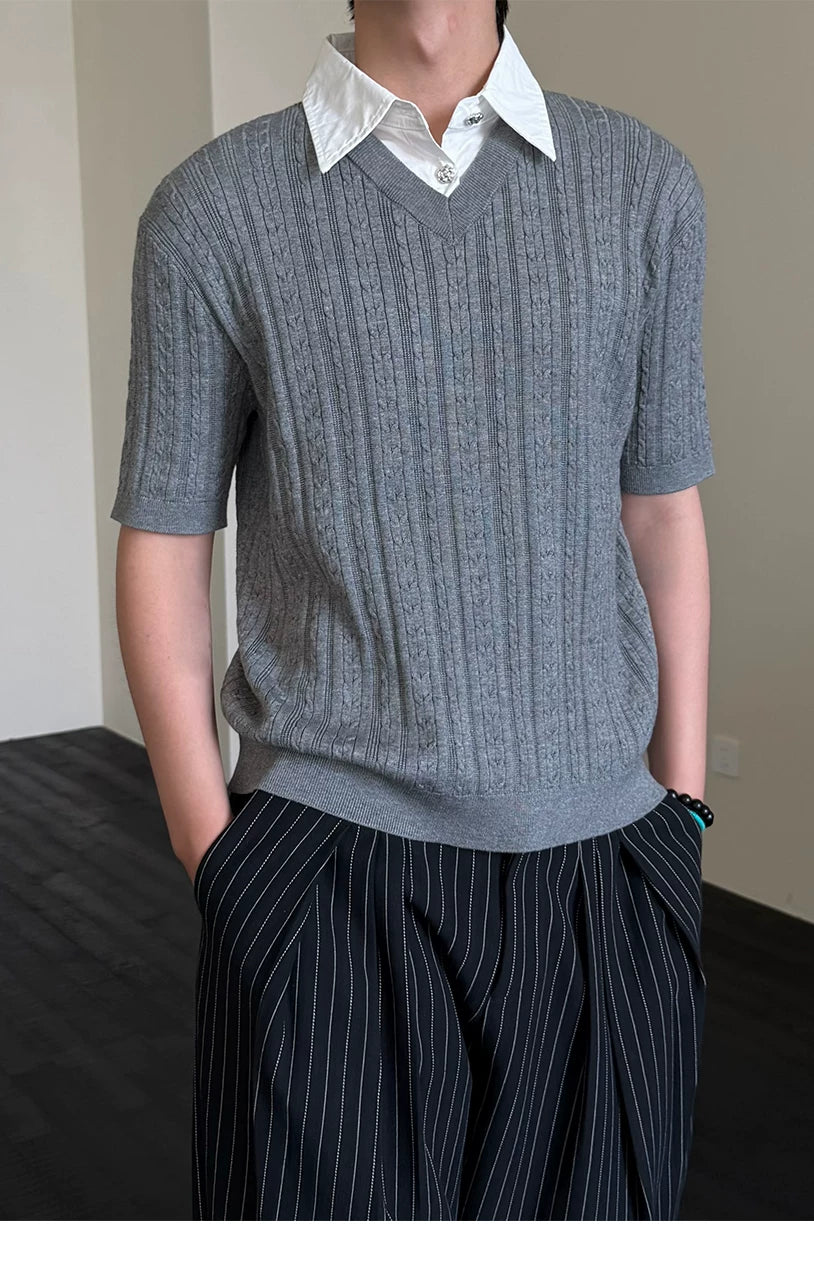 Wool Lyocell Fake Two-piece Knit Tee