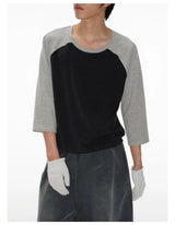 Color Block Raglan Three-Quarter Sleeve Tops