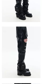 Zippered Flared Leather Casual Pants