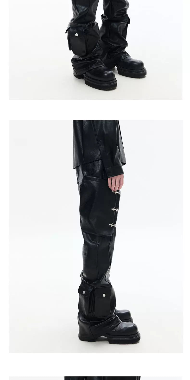 Zippered Flared Leather Casual Pants