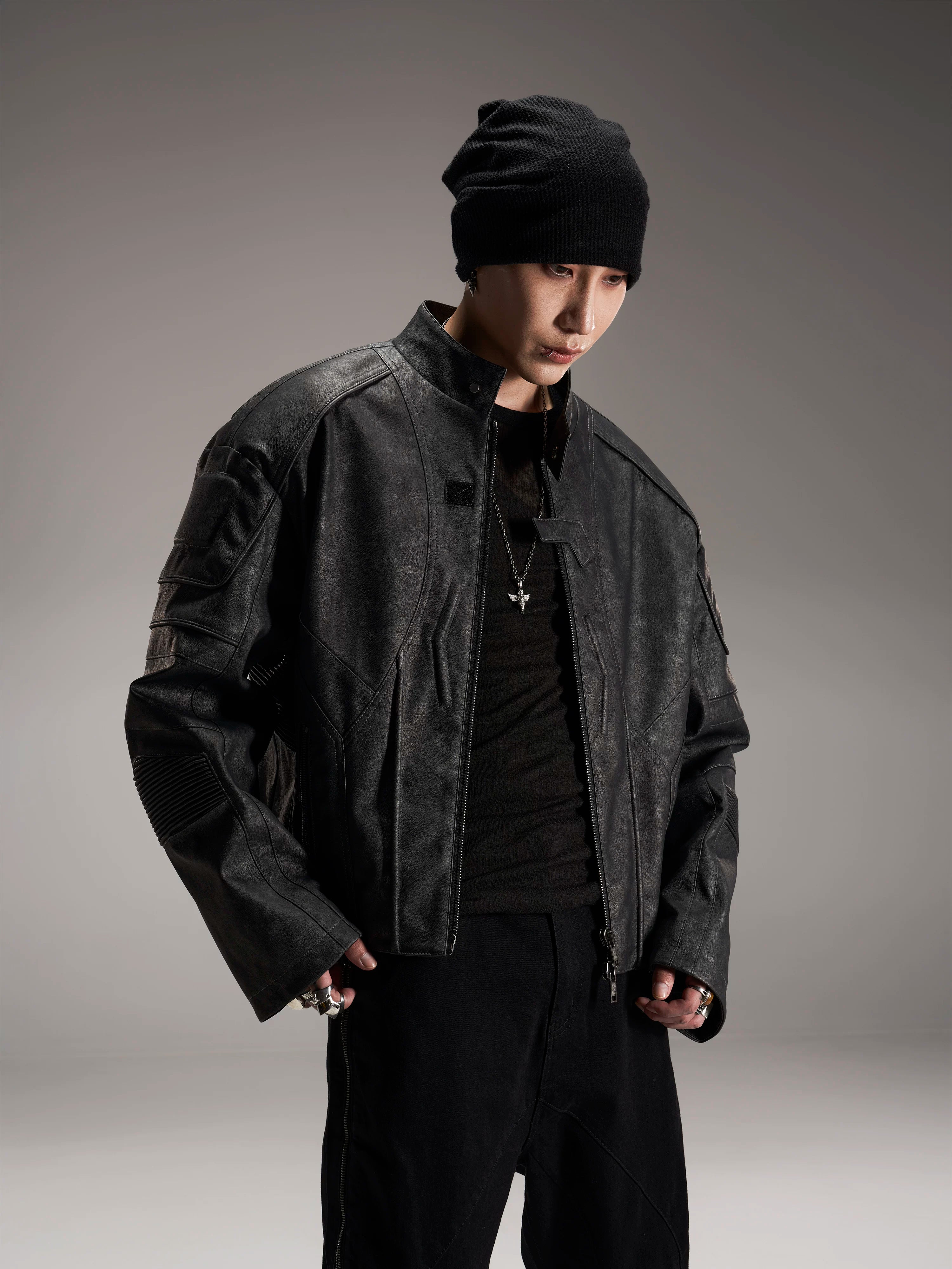 Distressed Deconstructed Biker Leather Jacket