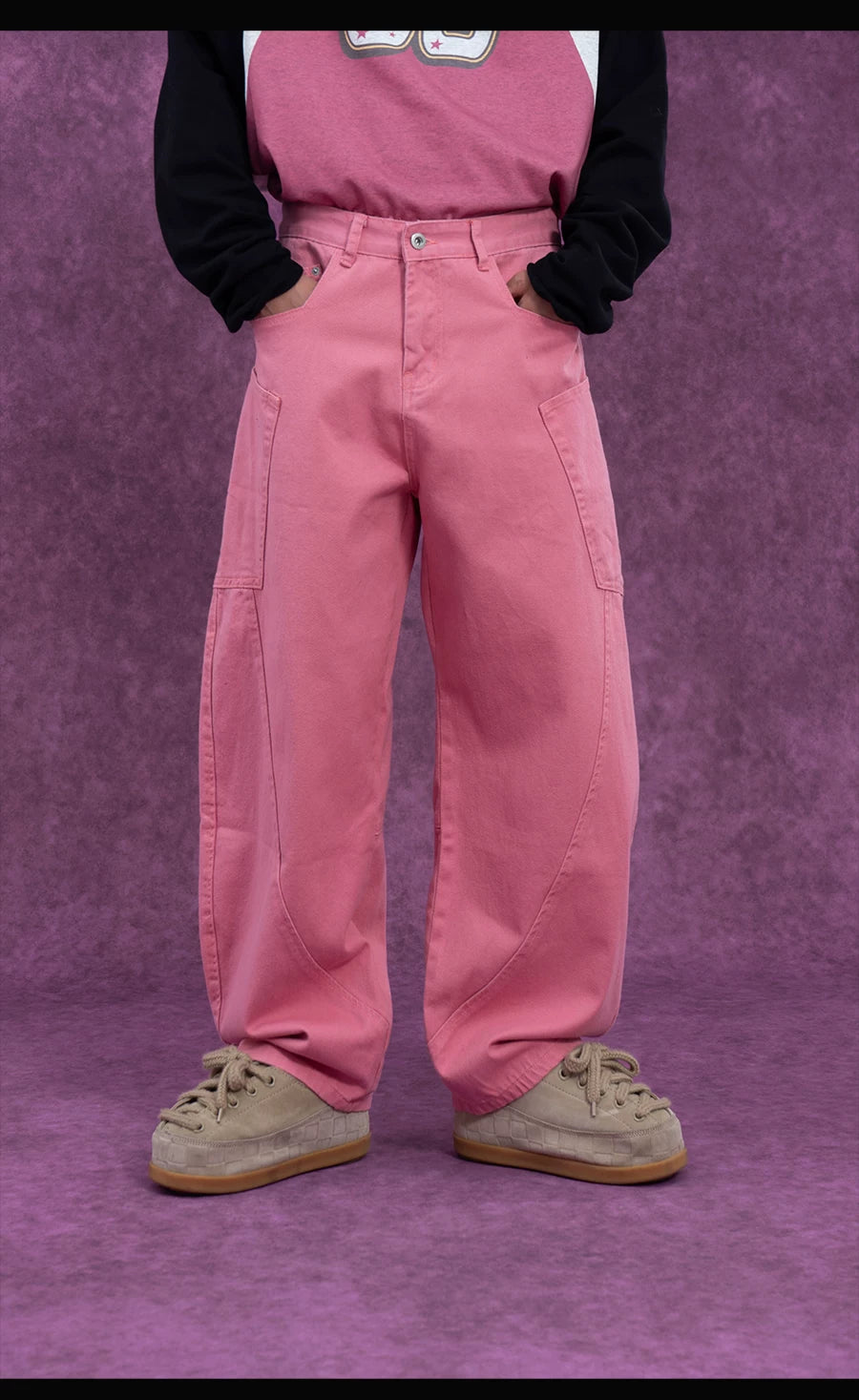 Men's Loose Pink Cargo Jeans