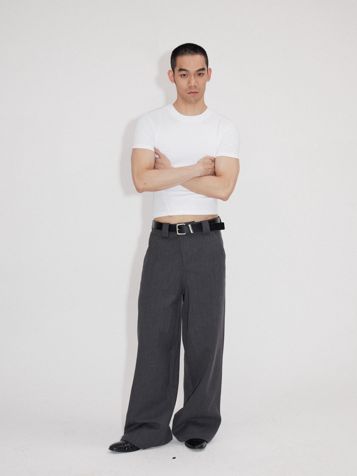 Wrinkle-resistant Wool-like Asymmetrical Cargo Dress Pants