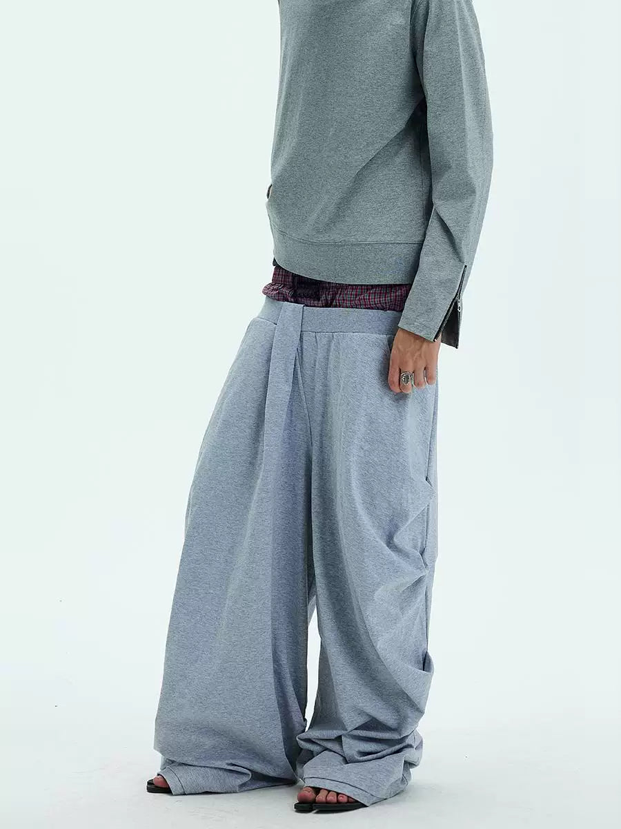 Two-tone Asymmetrical Pleated Baggy Sweatpants