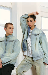 Yellow Mud Washed Denim Harrington Jacket