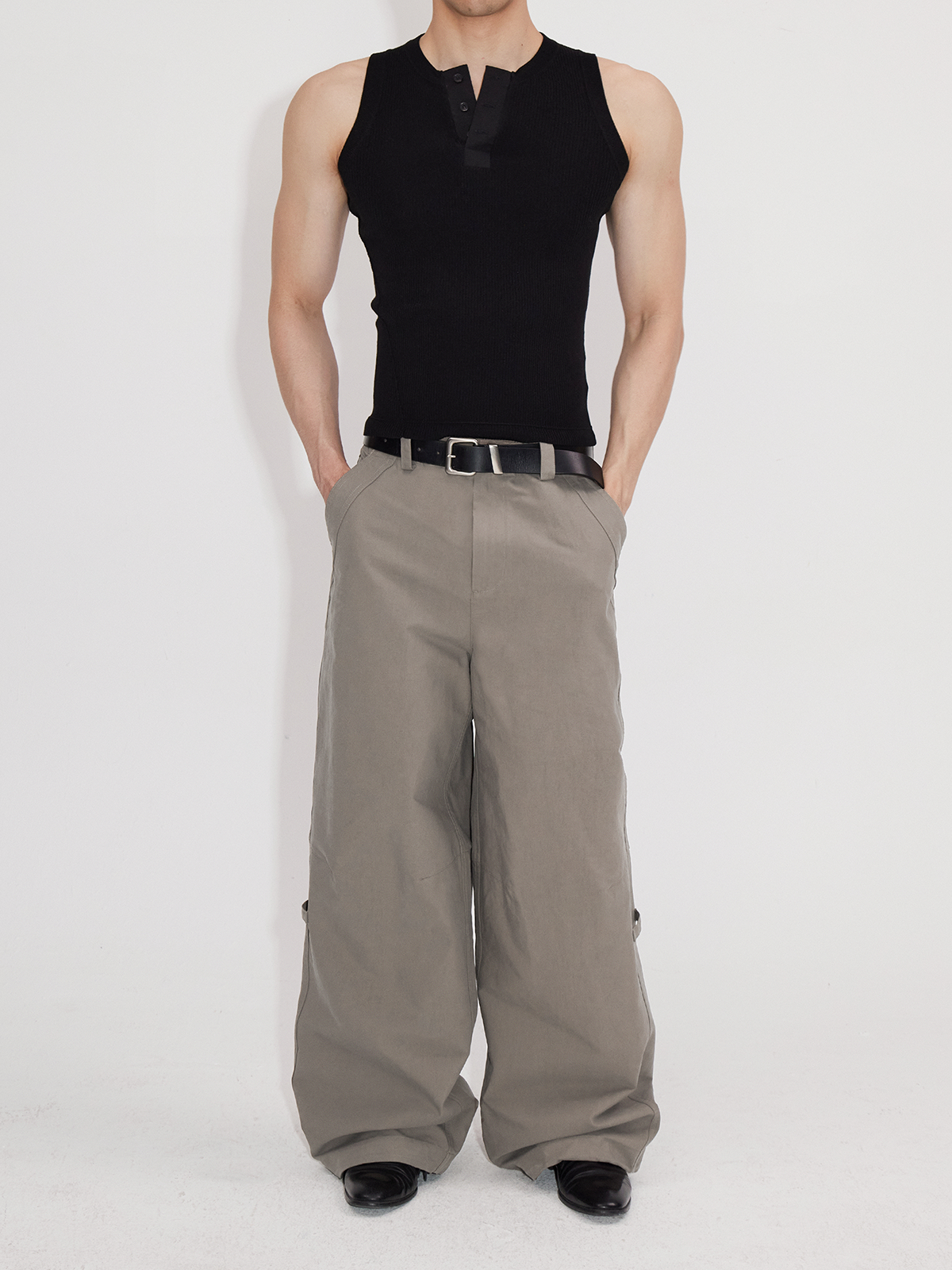 Black Gray Lightweight Washed Parachute Pants