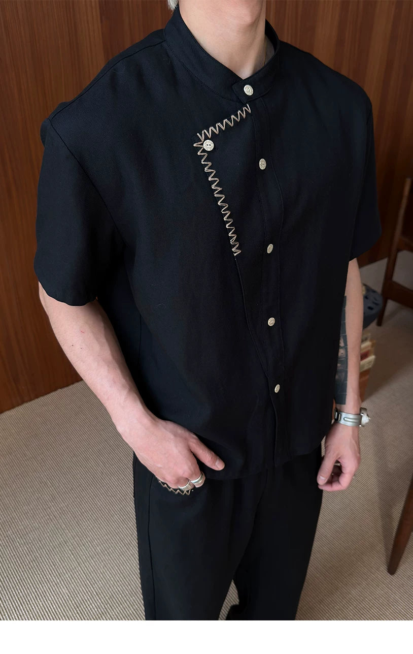 Contrast False Placket Short Sleeve Shirt