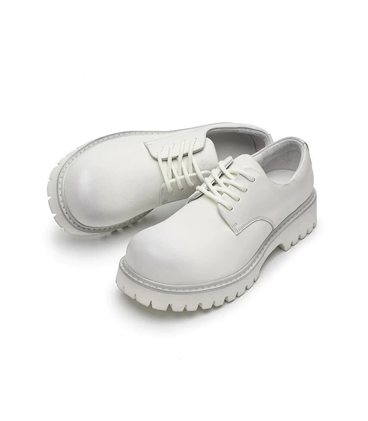 Distressed White Suede Platform Derby Shoes