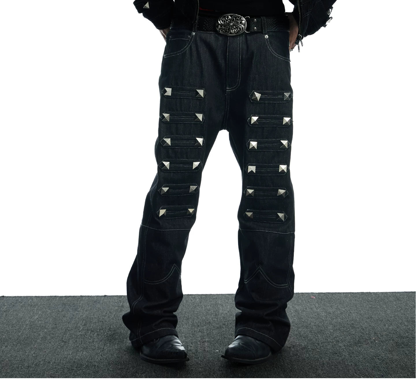 Punk Raw Denim Straight Flare Jeans