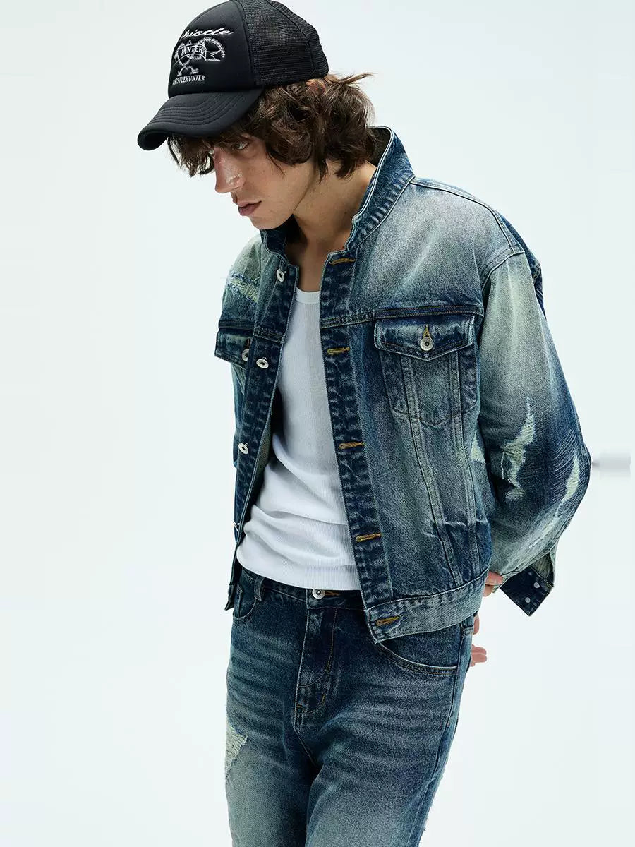 Two Tone Cropped Wide Denim Jacket