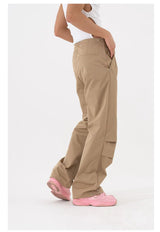 Black Khaki Drawstring Wide Leg Pants