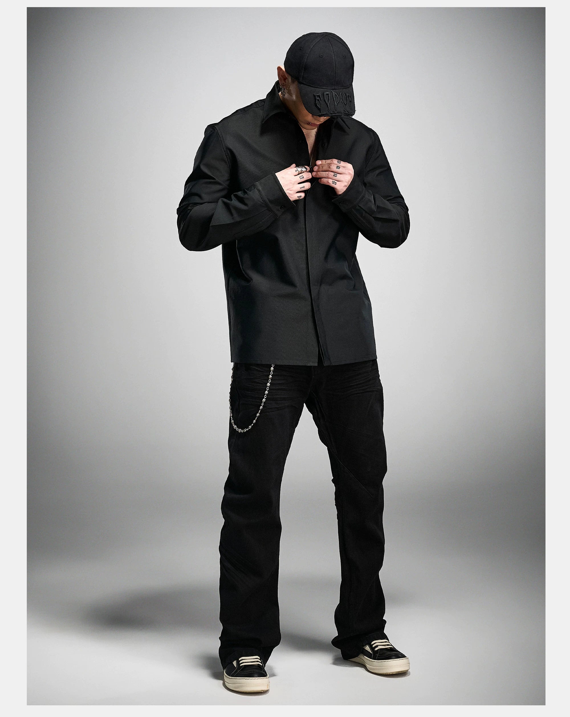 Long Sleeve Ribbed Point Collar Shirt